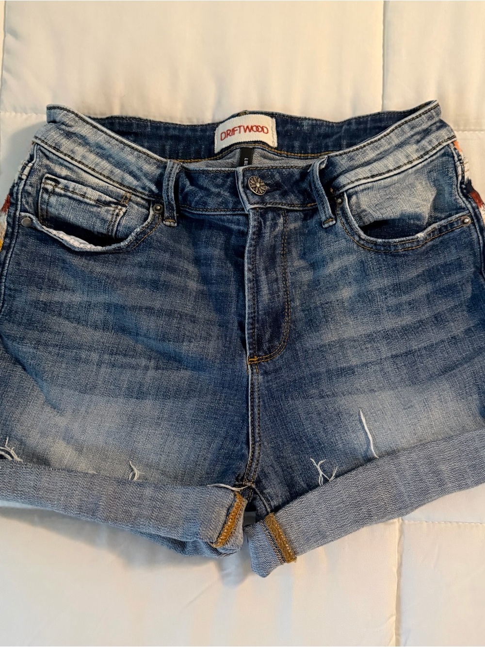 DRIFTWOOD Women's Medium Blue Denim Rolled Hem Shorts